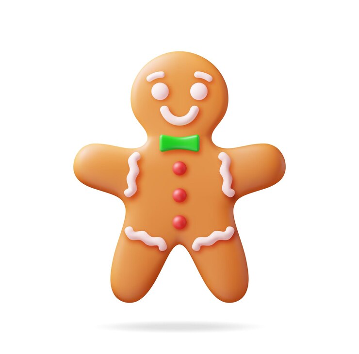 Vector 3d holiday gingerbread man cookie render cookie en forma de hombre con helado de colores decoración de feliz año nuevo feliz navidad fiestas de año nuevo y celebración de navidad ilustración vectorial realista