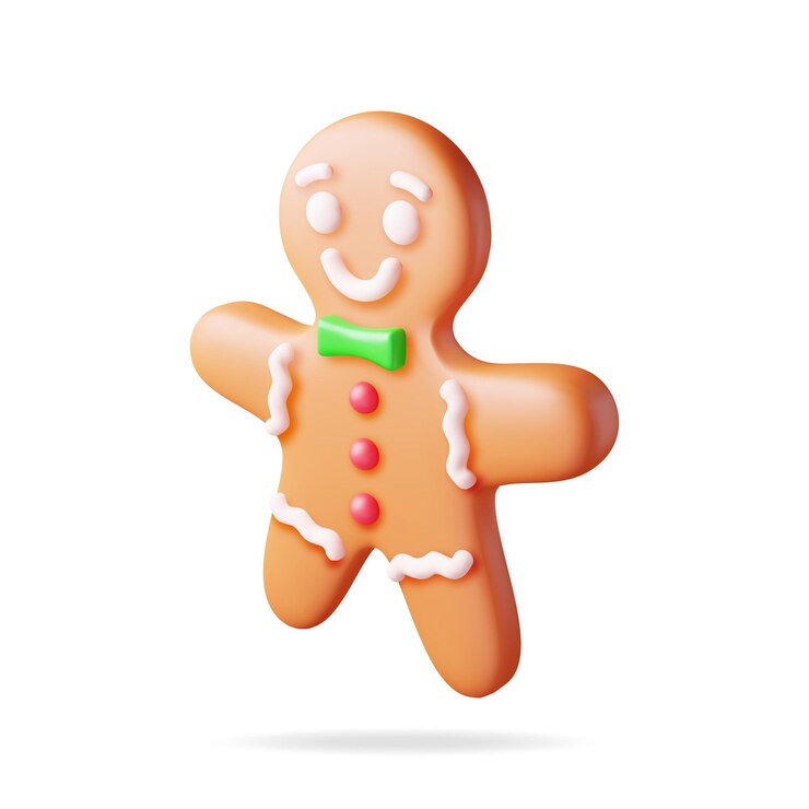 Vector 3d holiday gingerbread man cookie render cookie en forma de hombre con helado de colores decoración de feliz año nuevo feliz navidad fiestas de año nuevo y celebración de navidad ilustración vectorial realista
