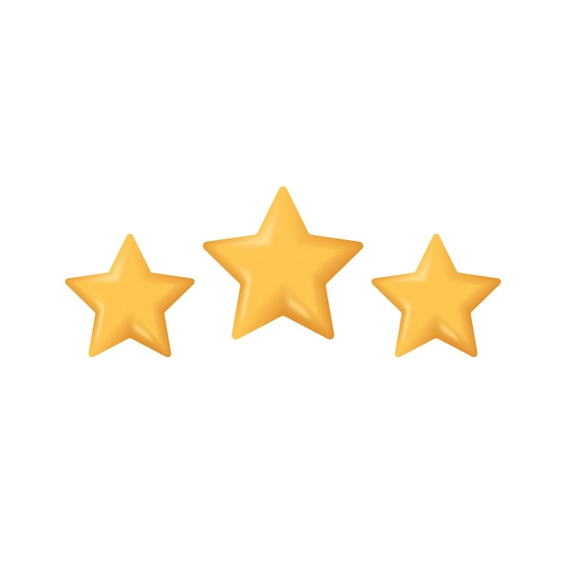 3d icono de tres estrellas para calificación de servicio para burbuja de calificación de satisfacción