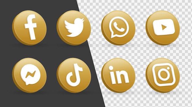 3d iconos de redes sociales logotipos marco de círculo de oro dorado meta facebook instagram youtube icono de red