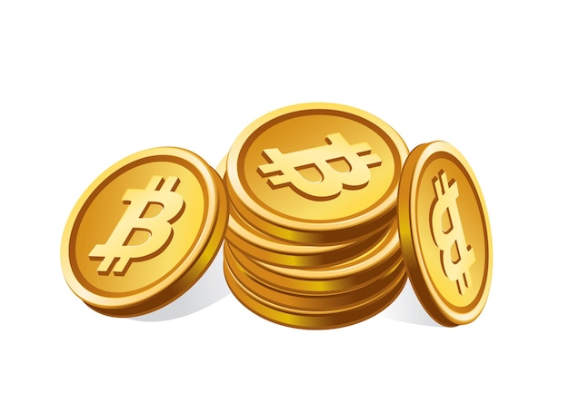 3D illustration of a pile of golden Bitcoin coins featuring the Bitcoin symbol illustrating wealth and cryptocurrency investment