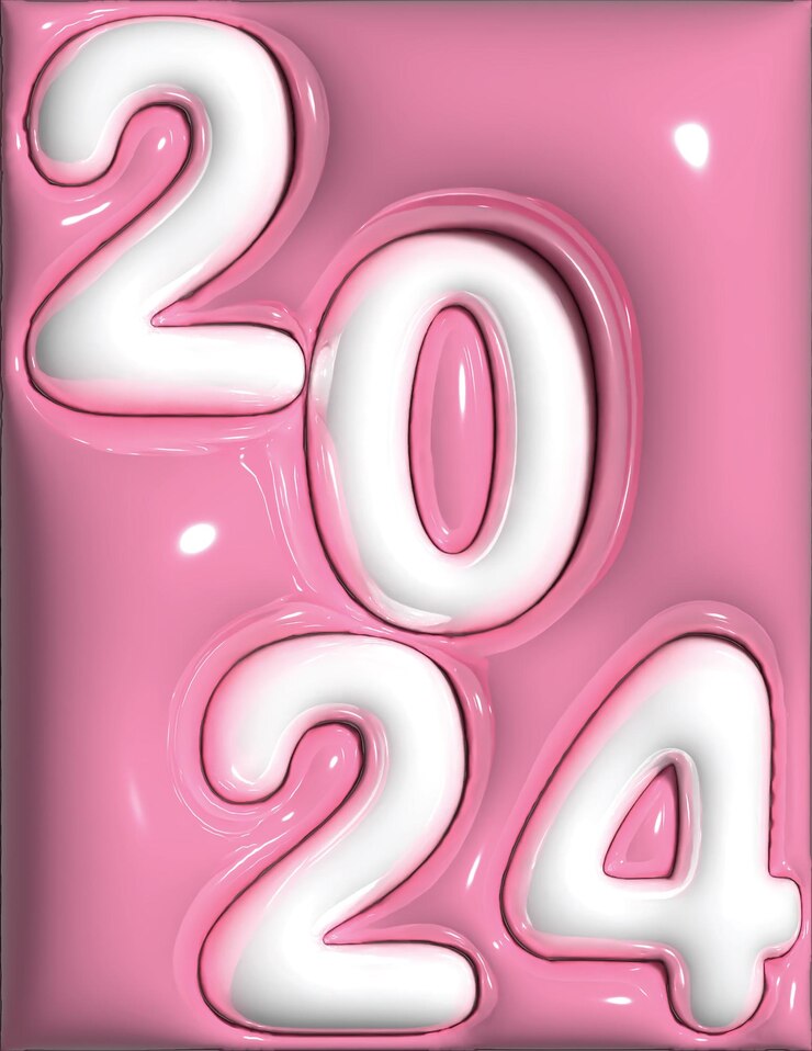 Vector 3d inflado de color rosa año nuevo 2024