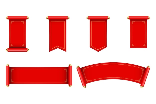 3D juego de rollo chino kit de estandarte vector rojo festivo real juego asiático UI tradicional