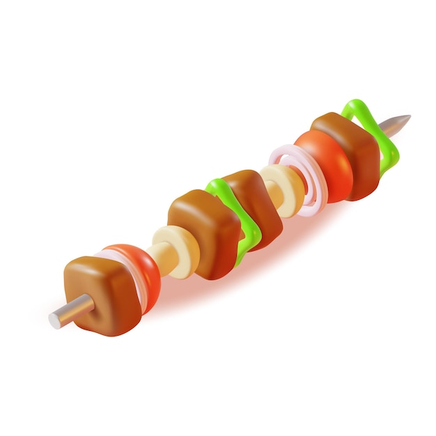3d Kebab o barbacoa en un vector de estilo de dibujos animados de plastilina