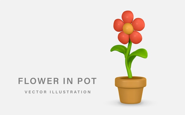 3D Linda flor colorida en una olla Manzanilla en estilo de dibujos animados Ilustración vectorial