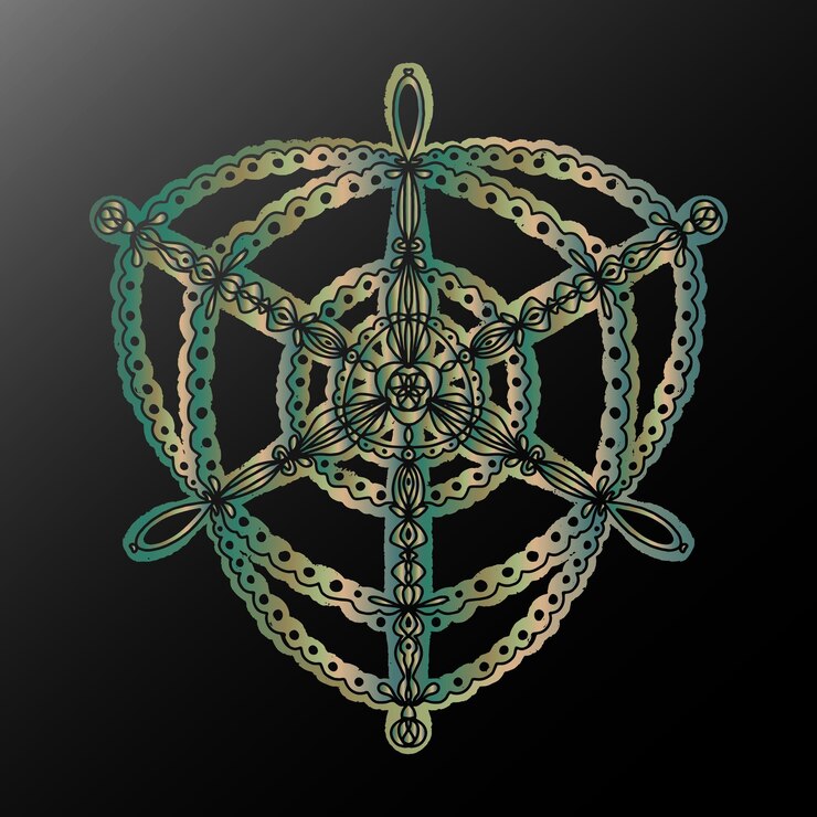 Vector 3d mandala caleidoscopio motivos étnicos gradiente metálico estilizado floco de nieve elemento vectorial