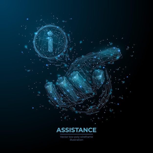 3d mano e icono de información en azul oscuro Brazo humano abstracto y logotipo de apoyo