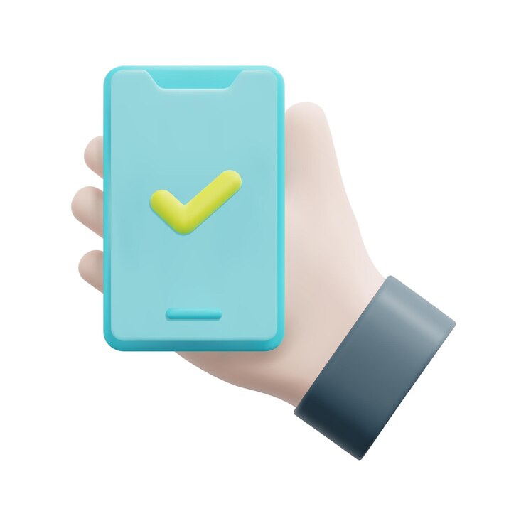Vector 3d mano sosteniendo móvil con vector de icono de marca de verificación aislado sobre fondo blanco 3d ux y concepto de interfaz de usuario dibujos animados estilo minimalista 3d prueba icono vector render ilustración