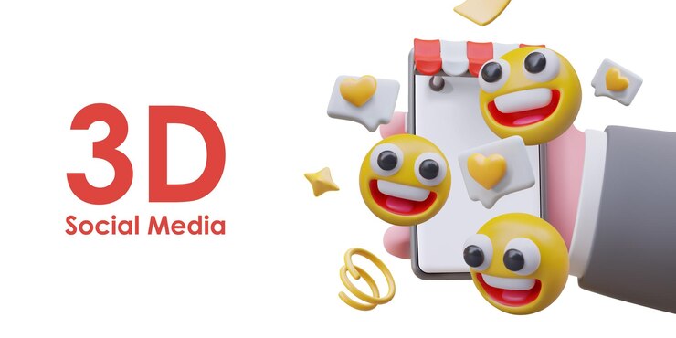 Vector 3d de la mano sosteniendo el teléfono con el dosel de la tienda emoticones divertidos son felices