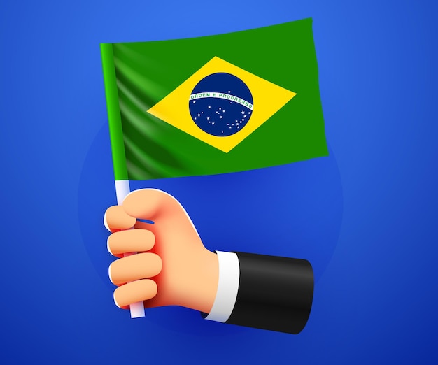 3d mano sujetando la bandera nacional de brasil