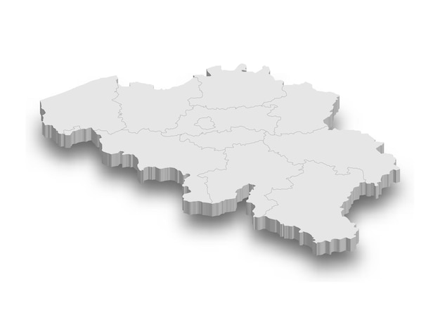 3d Mapa blanco de Bélgica con regiones aisladas