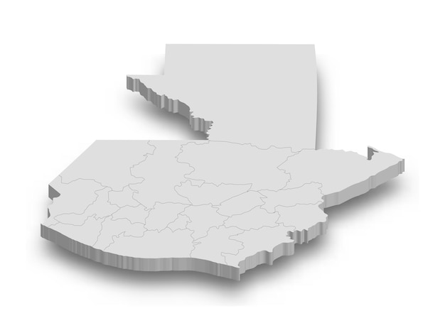 3d Mapa blanco de Guatemala con regiones aisladas