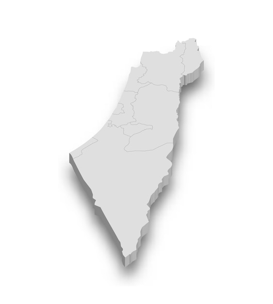 3d Mapa blanco de Israel con regiones aisladas