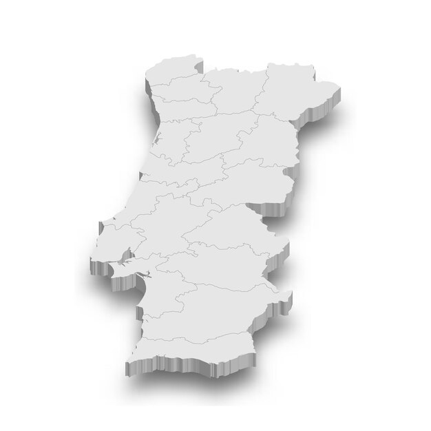 3d Mapa blanco de Portugal con regiones aisladas