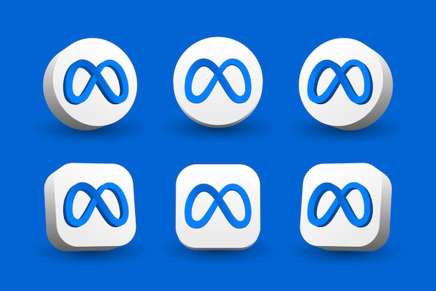 3d metaverso o meta logo vistas frontales y en perspectiva aisladas en azul Nuevo logo de facebook