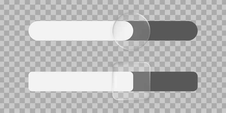 Vector 3d modern slider switch elements in the style of liquid glass and glossy surface user interface element for ui ux design glass morphism transparent frames and buttons vector illustration