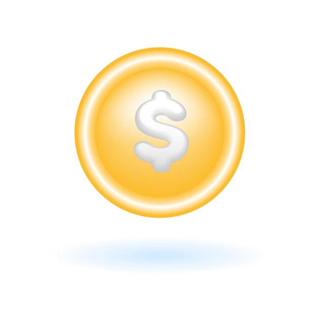 3D moneda de oro dinero dólar moneda signo icono negocio finanzas concepto brillante vidrio plástico pastel color lindo realista dibujos animados estilo minimalista 3D Render Vector icono UX UI ilustración aislada
