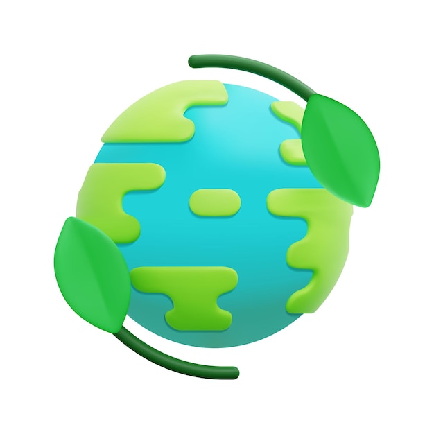 Vector 3d mundo ecología icono vector 3d verde tierra planeta concepto icono mundo ecología naturaleza global proteger logo eco medio ambiente globo con hojas 3d icono vector render ilustración