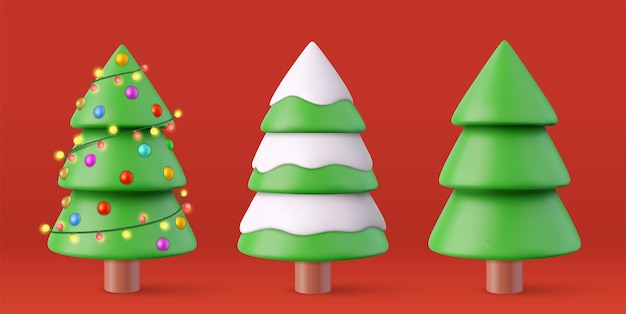 3d Navidad brillante árbol brillante Feliz Navidad y Próspero Año Nuevo Elementos festivos Representación 3d Ilustración vectorial