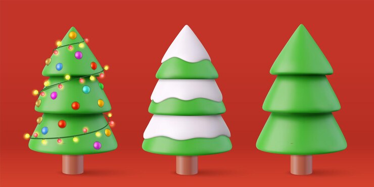 Vector 3d navidad brillante árbol brillante feliz navidad y próspero año nuevo elementos festivos representación 3d ilustración vectorial