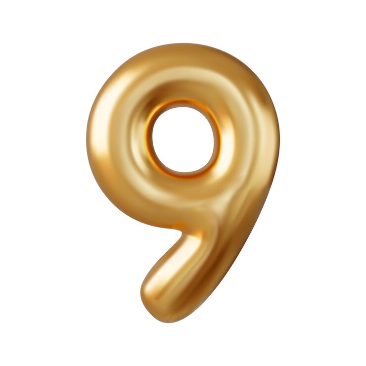 Vector 3d número 9 nueve número signo color dorado