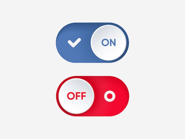 3d On and Off toggle switch icons Switch toggle buttons ON OFF Material design switch buttons set