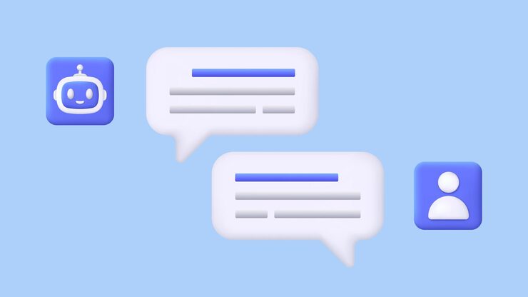 Vector 3d online chatbot app with messages dialog help service user and bot speech messages artificial intelligence technology concept customer support service ai trendy and modern vector in 3d style