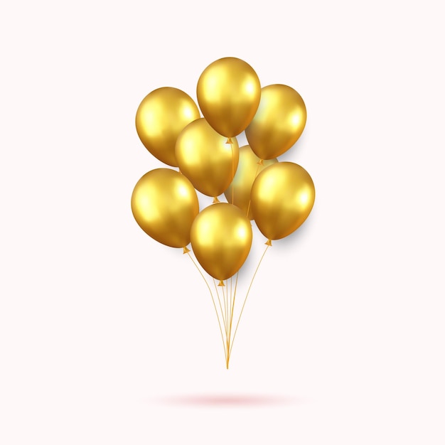 Vector 3d oro realista globos de cumpleaños felices volando para fiestas y celebraciones