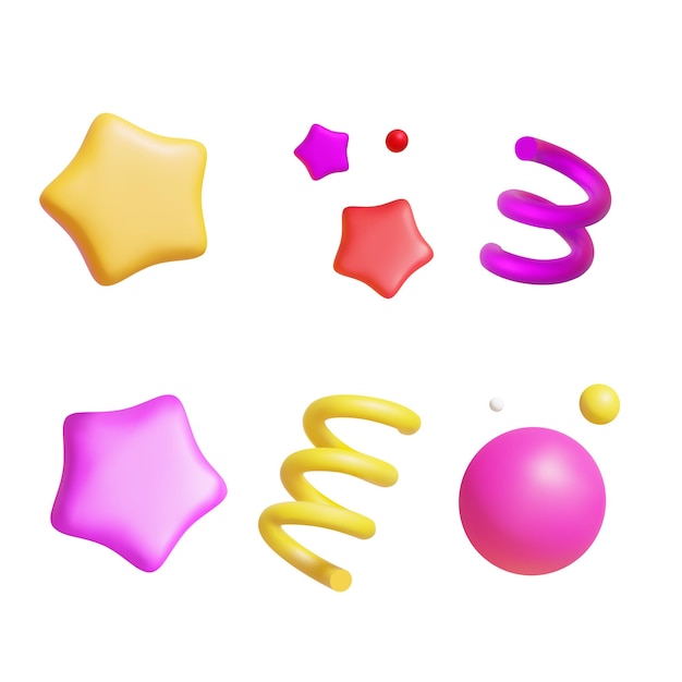 3d Party Confetti Plasticine Estilo de dibujos animados Símbolo de la sorpresa Vector
