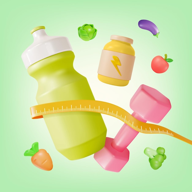 3d pérdida de peso saludable cuidado de la nutrición y control de peso concepto de fondo vector de estilo de dibujos animados