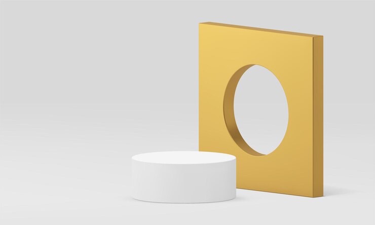 Vector 3d podio círculo fundación construcción geométrica agujero de oro pared premio arena vector realista