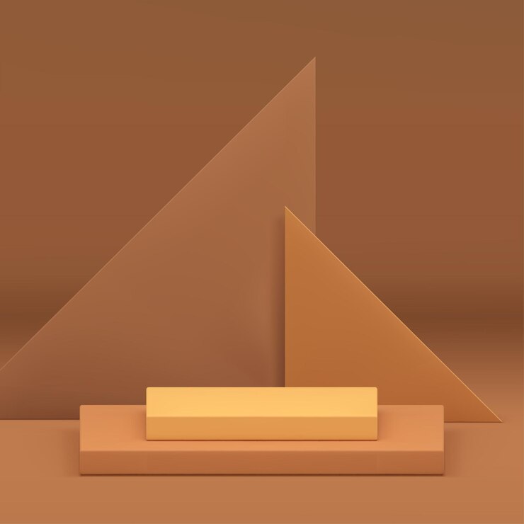 3d podio geométrico pedestal cuadrado con pared de fondo triángulo vector realista