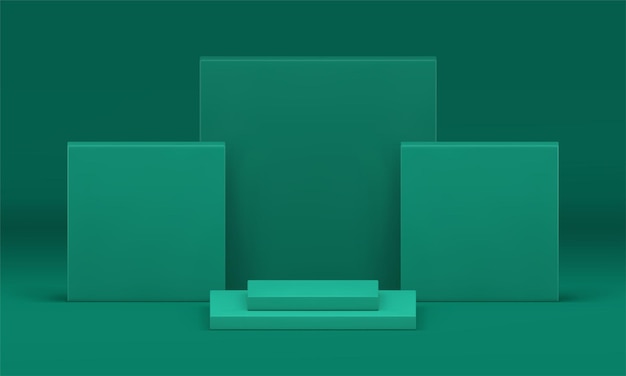 3d podio geométrico plataforma verde premio arena fundación para la celebración del evento vector realista