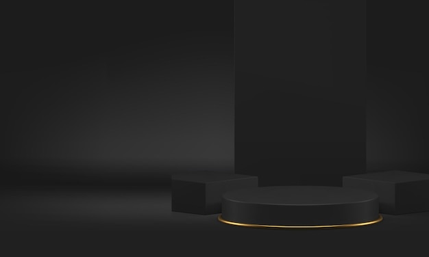 3d podio pedestal sala de exposiciones de lujo negra con forma geométrica fondo de pared vectorial realista