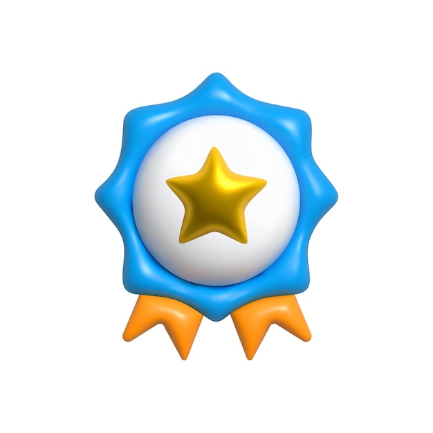 3d premio insignia de cinta azul con una estrella dorada en el centro aislada en un fondo blanco brillante