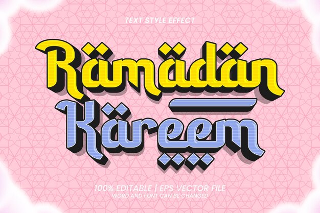 3D Ramadan Kareem Efecto de texto editable Estilo de dibujos animados planos