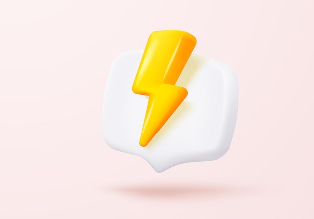 3D rayo bolt icono signos colores realistas destello rayo peligro y símbolo de poder de la energía del trueno simple rayo golpear emblema 3D poderoso icono de carga vector render ilustración