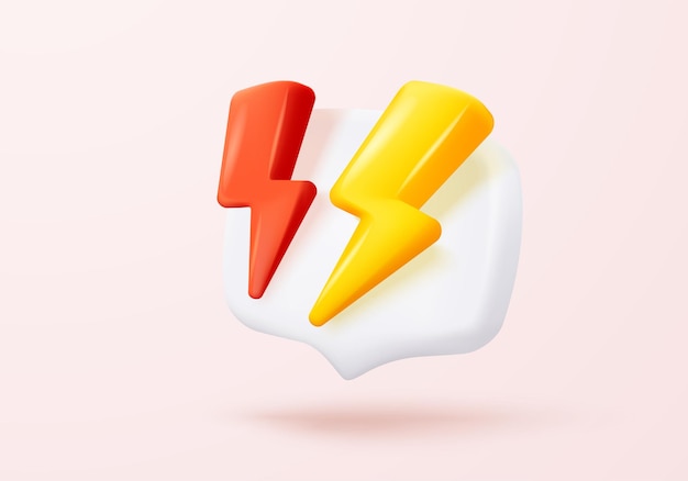 3D rayo bolt icono signos colores realistas destello rayo peligro y símbolo de poder de la energía del trueno simple rayo golpear emblema 3D poderoso icono de carga vector render ilustración