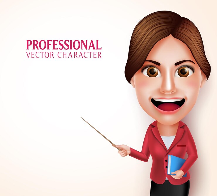 Vector 3d realista buen aspecto profesor de escuela profesional carácter vectorial sonriente sosteniendo libros