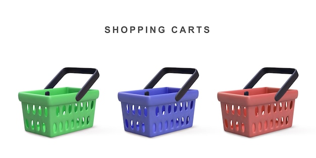 3d realista conjunto de carritos de compras aislados sobre fondo blanco ilustración vectorial