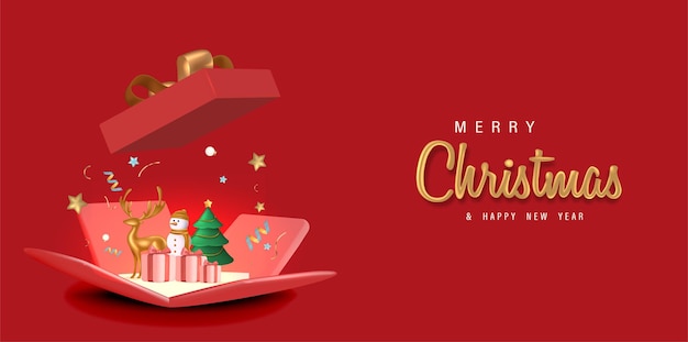 3D Realista Feliz Navidad y Feliz Año Nuevo Banner con 3D Elemento Vector Ilustración.