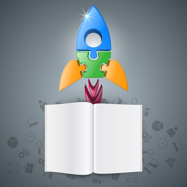 3D realista icono de cohete y libro.