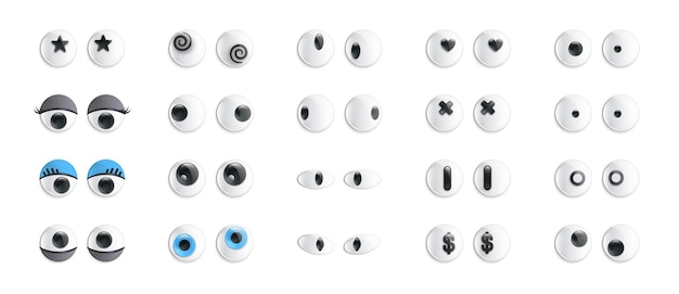 Vector 3d realista juguete gracioso ojos googly de plástico cómico brillante vectorial dibujos animados ojos tontos