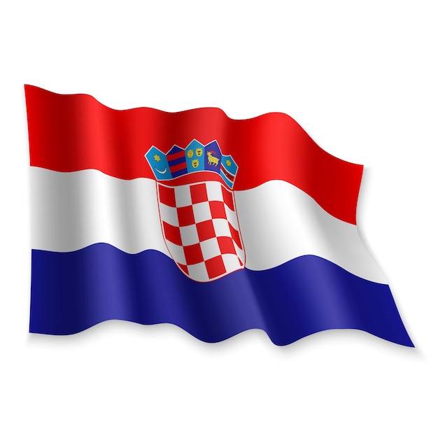 3D realista ondeando la bandera de Croacia sobre fondo blanco.