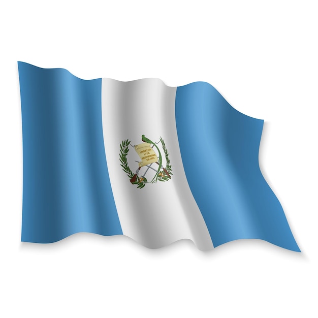 3D realista ondeando la bandera de Guatemala sobre fondo blanco.