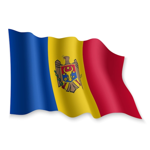 Vector 3d realista ondeando la bandera de moldavia sobre fondo blanco.