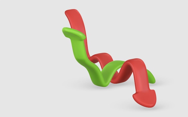 3d, realista, verde, rojo, flecha, arriba, abajo, en, caricatura, estilo, éxito, de, estrategia empresarial, vector