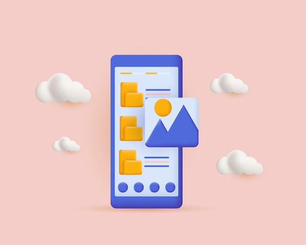 3D realistas archivos de teléfono carpetas nubes