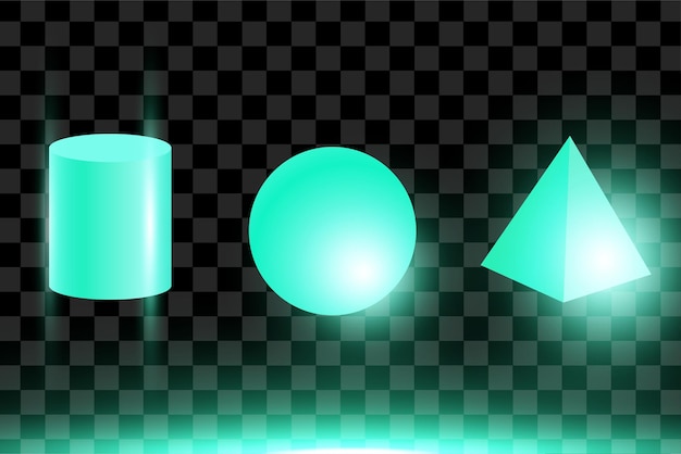 3d render formas turquesas verdes primitivas aisladas sobre fondo transparente