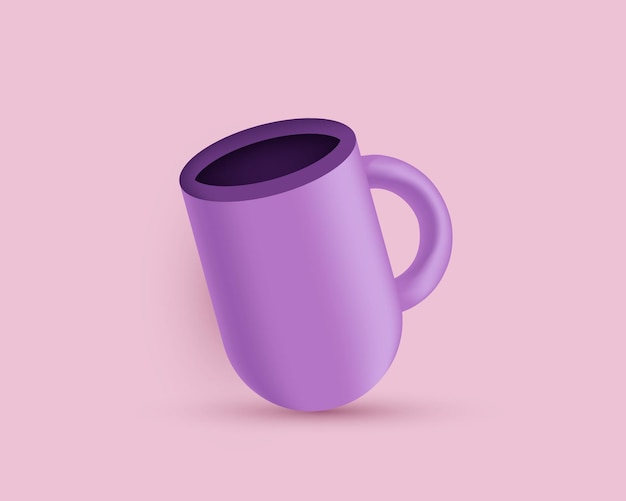 Vector 3d render mug dibujos animados estilo minimalista icono abierto aislado en